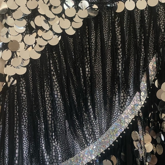 Assymetric Full Flounce Plisse Dance Midi Skirt Chiffon Faux Coins Gothic (M) - Picture 8 of 10